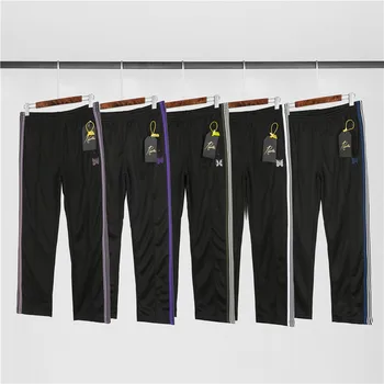 22SS Дрехи-високо Качество AWGE Игла Спортни Панталони За Мъже, За Жени В Многоцветни Райета С Бродирани Логото на Пеперуди Панталони Мотобрюки