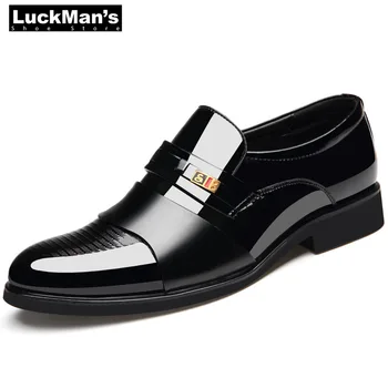 Luckman/мъжки модел обувки от лачена кожа, мъжки обувки за сватбени партита, бизнес офис обувки с остри пръсти, повишаване на ток, големи Размери 38-48