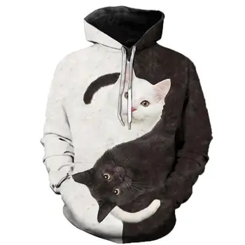 2021 Harajuku Cat Печат Супер Далиан Hoody с Качулка Мъжки и дамски Блузи, Ежедневни Свободните Пуловери с дълъг ръкав, Блузи с Качулка