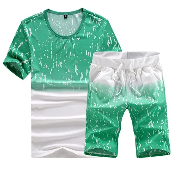 Мъжки комплект от 2 теми, Лятна тениска с градиентным принтом 2022 година + Шорти, Спортни дрехи, Мъжки Спортни дрехи за фитнес, Плюс Размер M-5XL