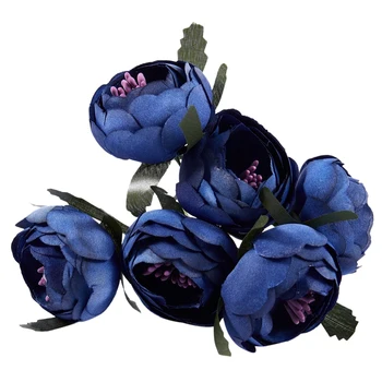 6 бр./лот, имитация на копринени тъкани, букета на булката, държи цветя, декоративни цветя (Кралско синьо лилава сърцето), Диаметърът на едно цвете