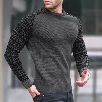 Зимен мъжки Вязаный Пуловер в европейския и американския стил, мъжки модерен вязаный топ с вафли, дълъг ръкав, през цялата деколте, тънка многоцветен пуловер