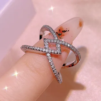 925 сребърно нов пръстен модно диамантен писмо геометрично переплетенное пръстен циркон темперамент див малък аромат пръстен женски