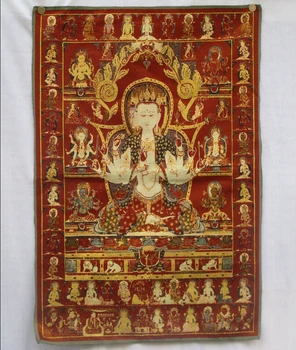 Коллекционный Традиционния тибетски будизъм в Непал Тханка с картини на Буда, картина от копринен брокат на будизма голям размер p002530