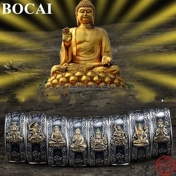 BOCAI S999 Пръстени От Сребро Зодиак Пазител на Бог Буда Сърцето на Сутра Чист Argentum се Задействат Регулируеми Пръстени За Мъже И Жени