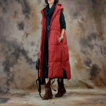 Модната марка червен Кожен хлопчатобумажный жилетка, палто женски зимен национален жена на извънгабаритни дебела жилетка с качулка хлебное палто Wq2224