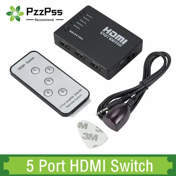 5 Портове HDMI-съвместим Преминете 1080p Селекторный Сплитер Концентратор С IR дистанционно Управление За HDTV DVD BOX HDMI Switcher 5 в 1 Изход
