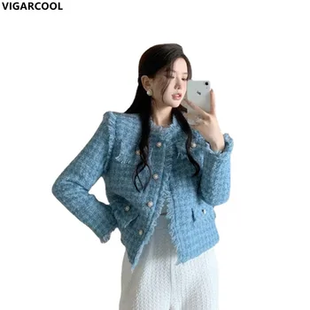 Френски стил, малка яке с аромат, Яке в корейски стил, есен универсално палто 2022, най-новият кратък Темпераментен яке с пискюли, дамски