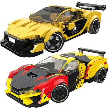Известният Жълт Автомобил Определя Модела Блокове Шампионската Град Супер Експрес Колата Състезател Сам Гаражни Играчки Строителни Тухли Спорт за Деца 2021