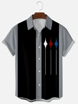 Мъжки Реколта Риза за Боулинг и 50-те години В стил Кемп Рок с Геометричен Топ