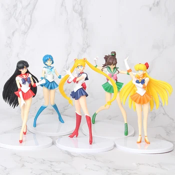5 стилове Аниме Sailor Moon Фигурка Настолна Автомобилна Стойка Модел Сладък Моден Cartoony маса Знак 3D Играчка Украса за Торта за Жени Подаръци За Момичета