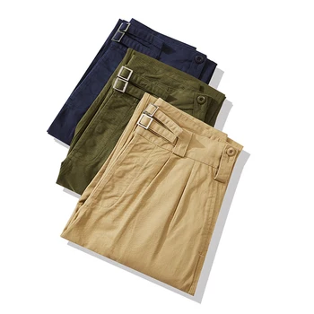 Нова Реколта на Ежедневните Панталони в стила на Британската Армия Гуркха, Мъжки Свободни Панталони със Средна Дължина, цвят каки, Пролетно-Есенни Улични Панталони в стил ретро, Тела