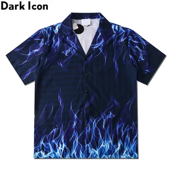 Тъмната Икона Сини Пламъци Риза С Къси Ръкави Мъжки Годишна От Лек Материал Хавайски Ризи Градинска Мъжка Риза